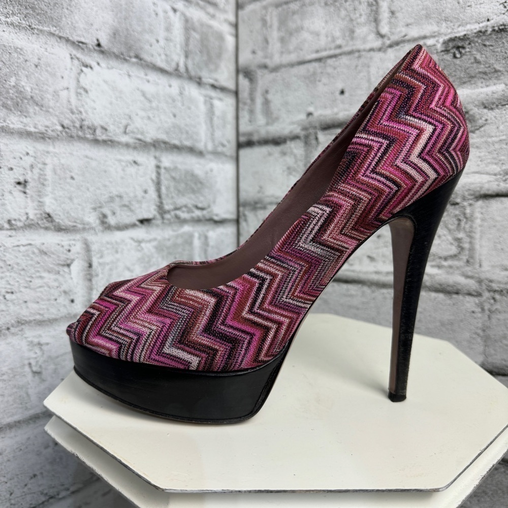 Missoni Chevron Knit Platform Stiletto Peep Toe Pump